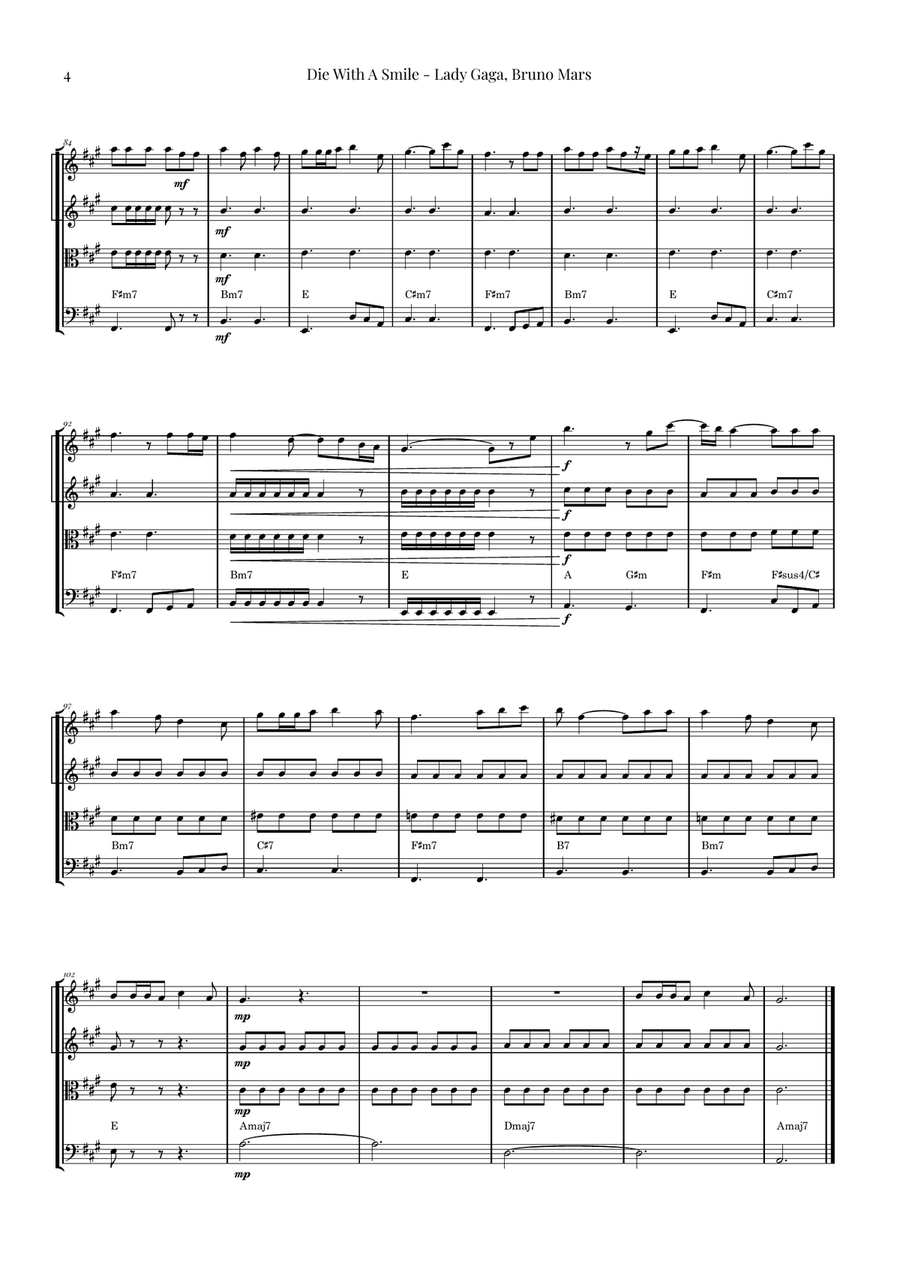 Die With A Smile String Quartet scores gallery preview page 4