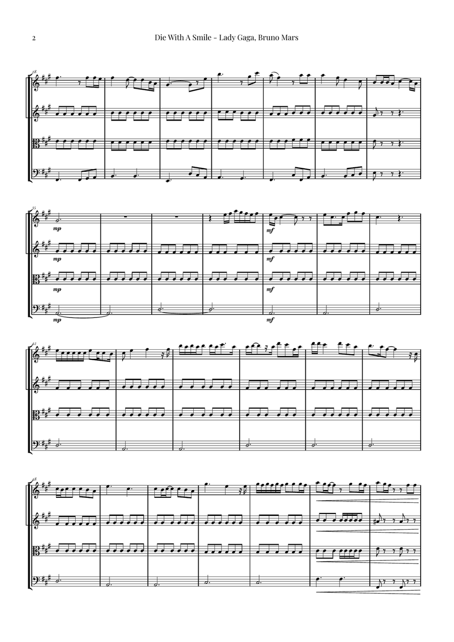 Die With A Smile String Quartet scores gallery preview page 2
