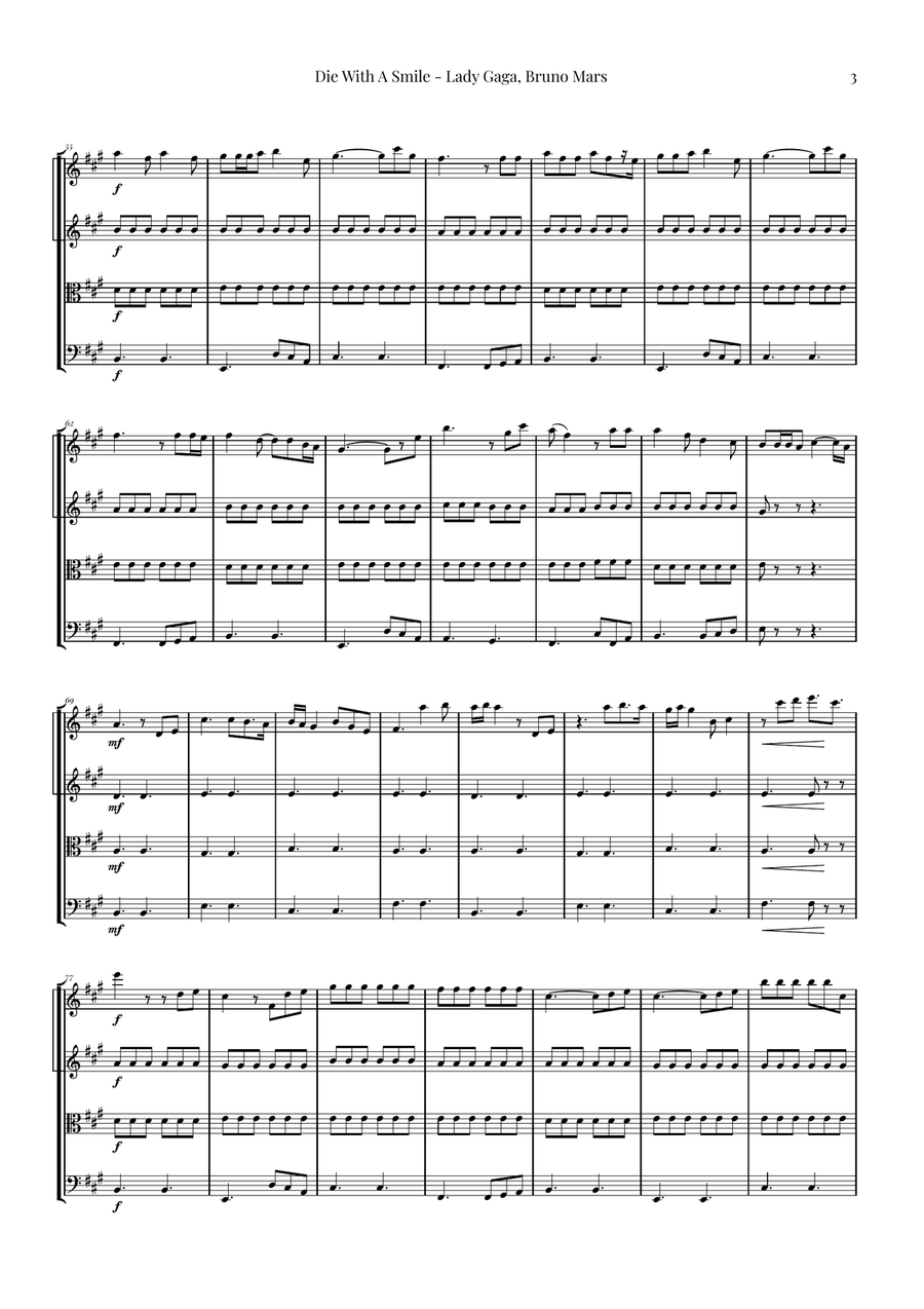 Die With A Smile String Quartet scores gallery preview page 3