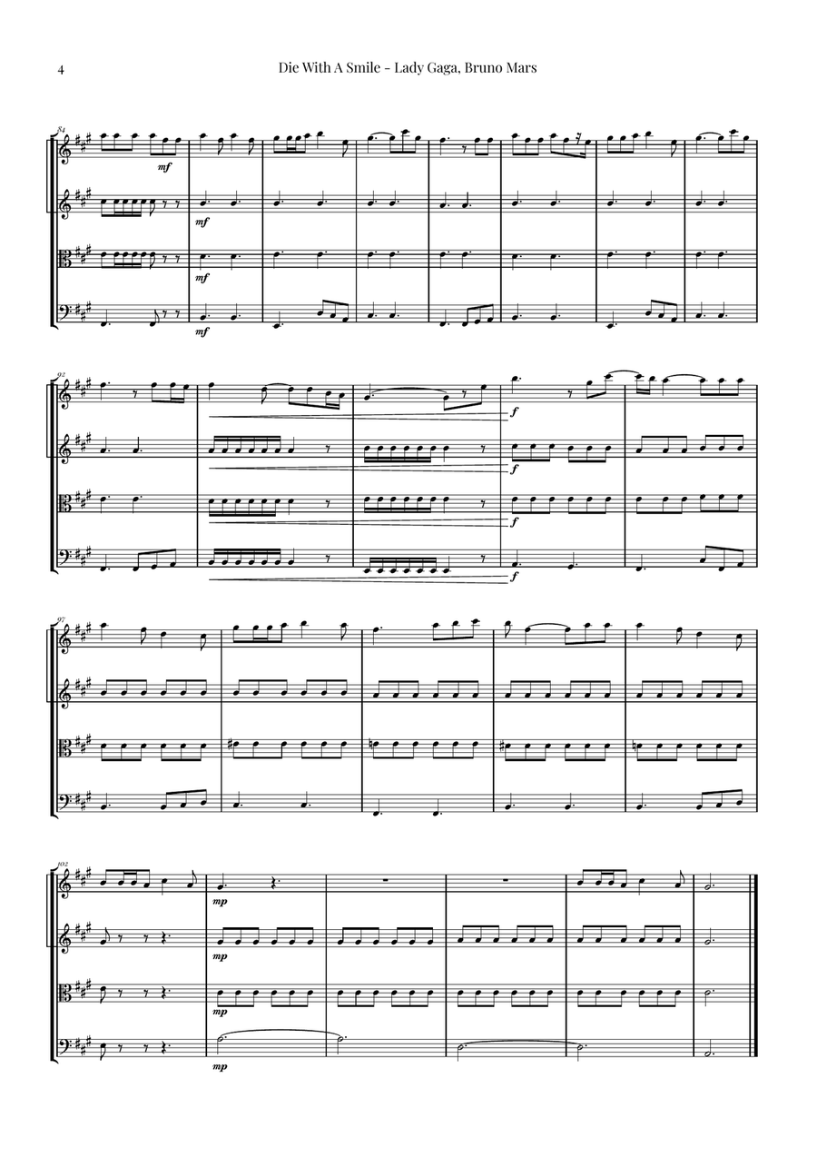 Die With A Smile String Quartet scores gallery preview page 4