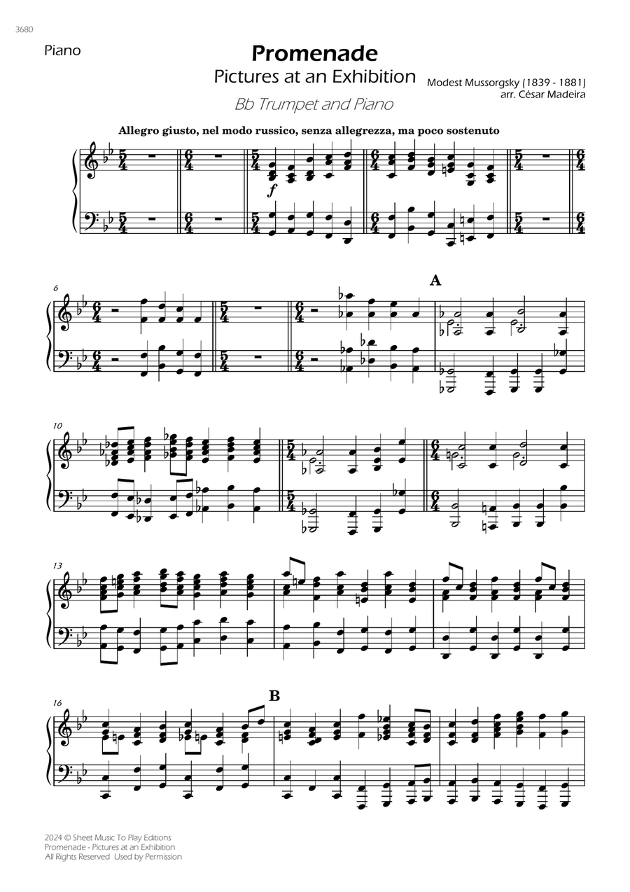 Pictures at an Exhibition - Promenade - Bb Trumpet and Piano (Individual Parts) B-Flat Trumpet scores gallery preview page 2