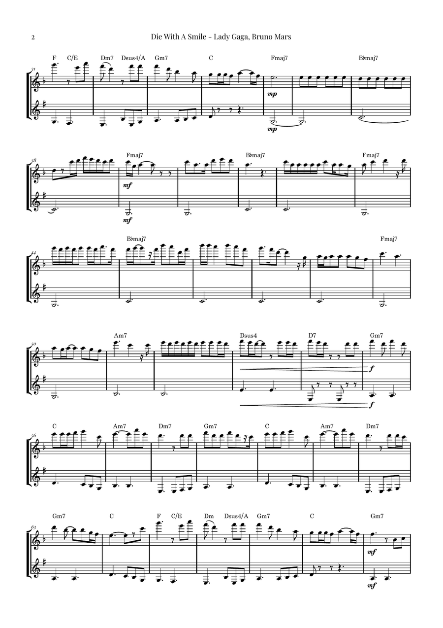 Die With A Smile Woodwind Duet scores gallery preview page 2