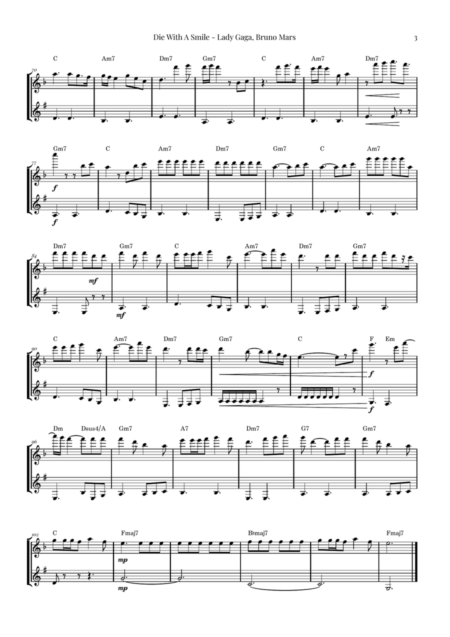 Die With A Smile Woodwind Duet scores gallery preview page 3