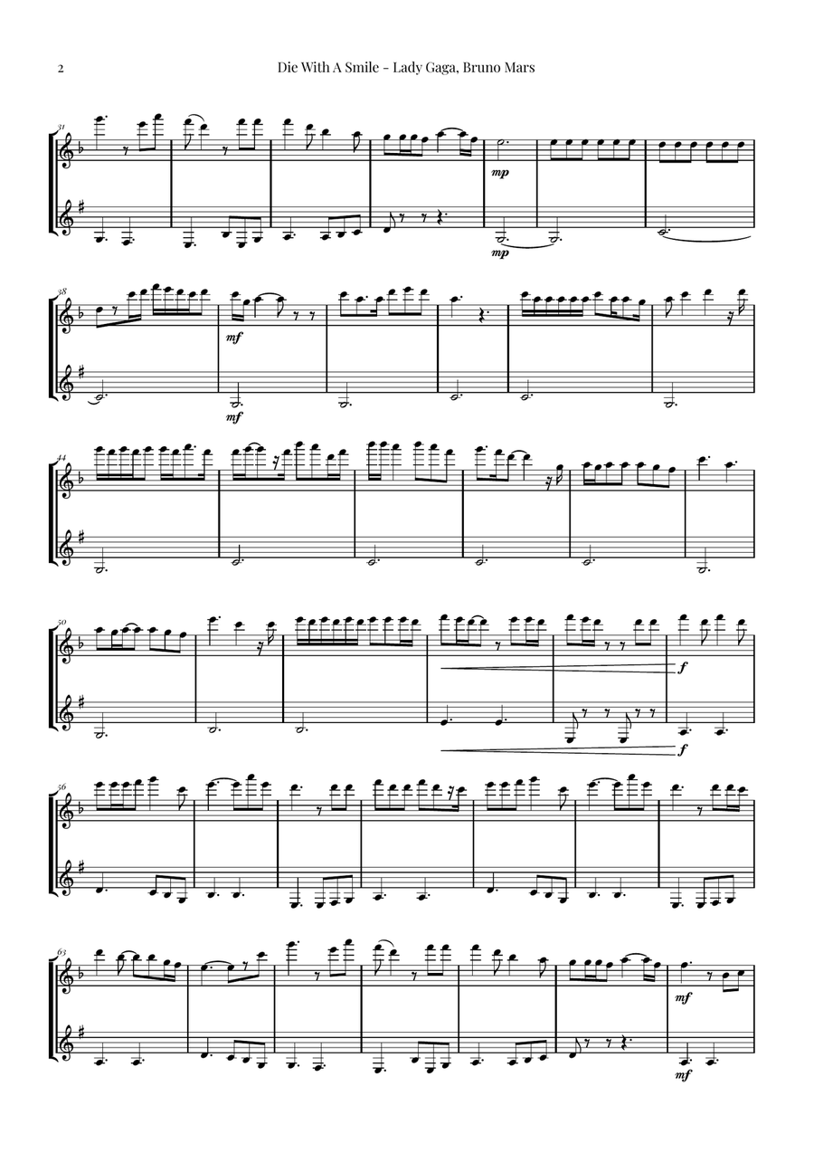 Die With A Smile Woodwind Duet scores gallery preview page 2