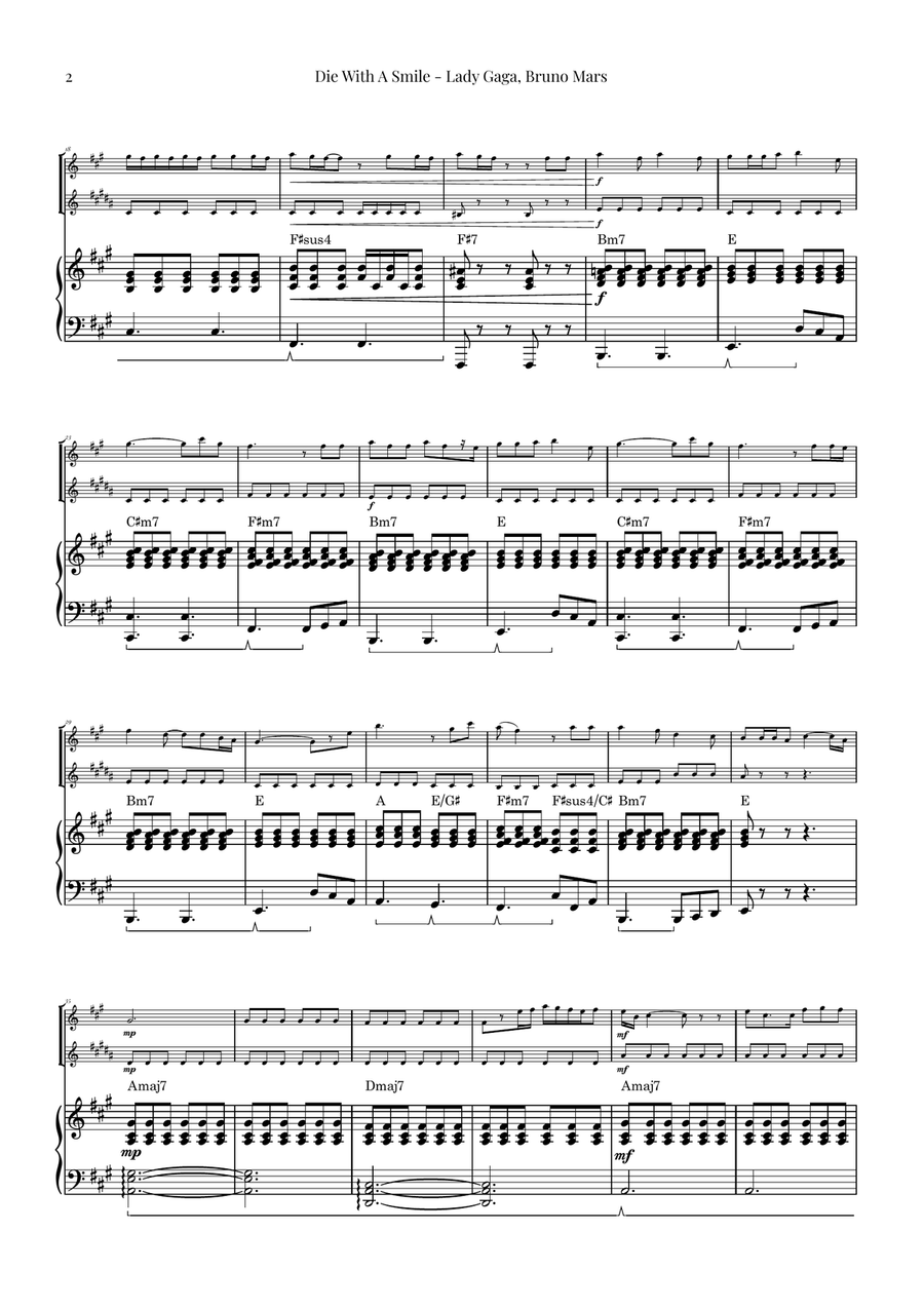 Die With A Smile Woodwind Duet scores gallery preview page 2