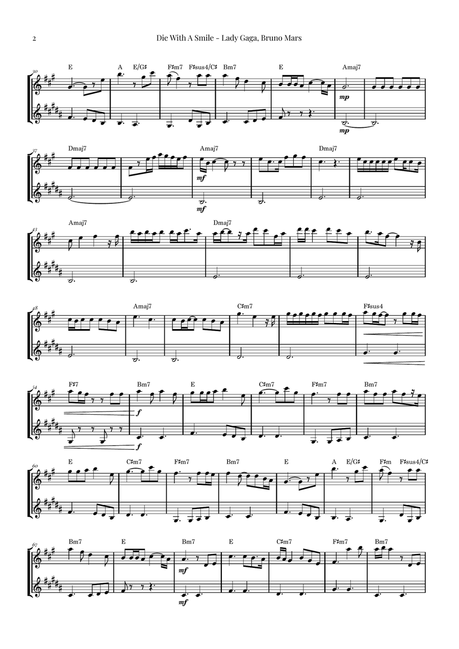 Die With A Smile Woodwind Duet scores gallery preview page 2