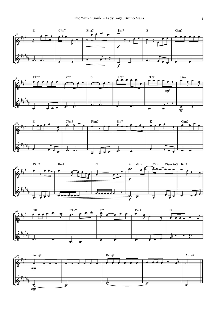 Die With A Smile Woodwind Duet scores gallery preview page 3