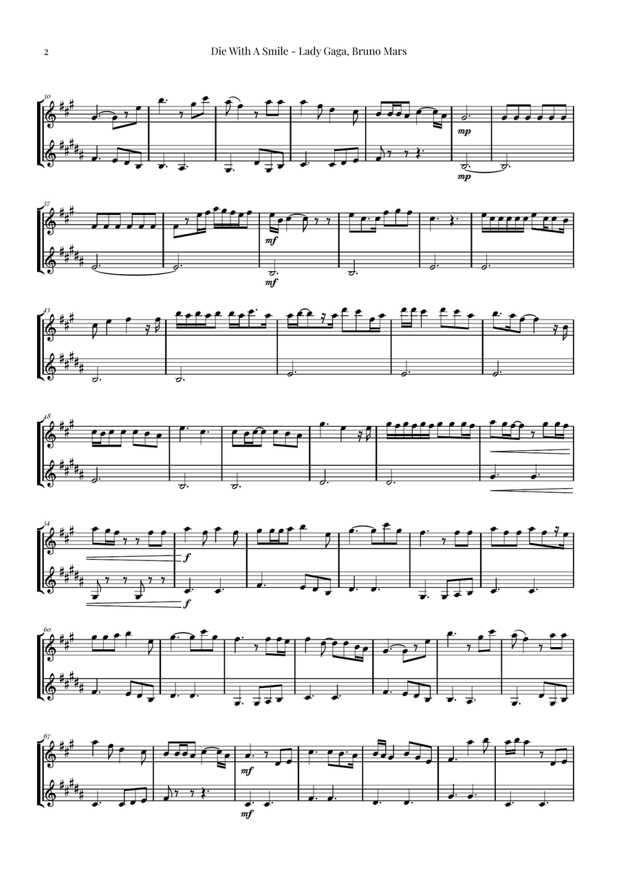 Die With A Smile Woodwind Duet scores gallery preview page 2