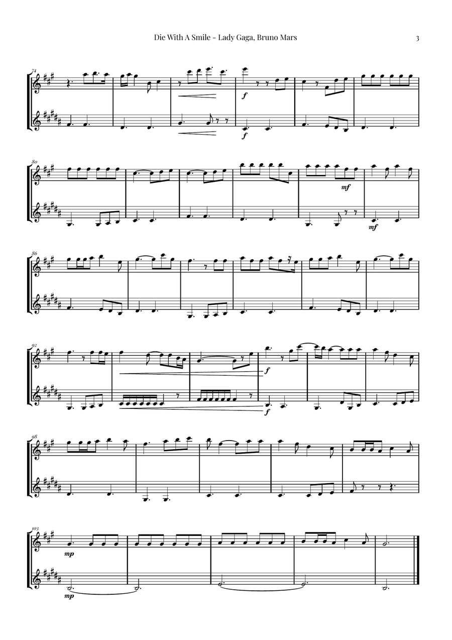 Die With A Smile Woodwind Duet scores gallery preview page 3