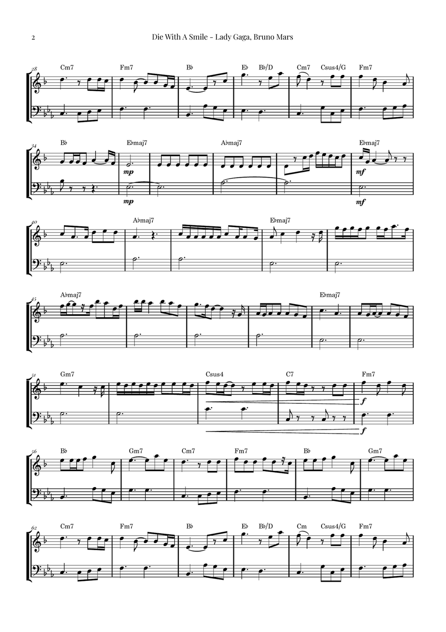 Die With A Smile Brass Duet scores gallery preview page 2