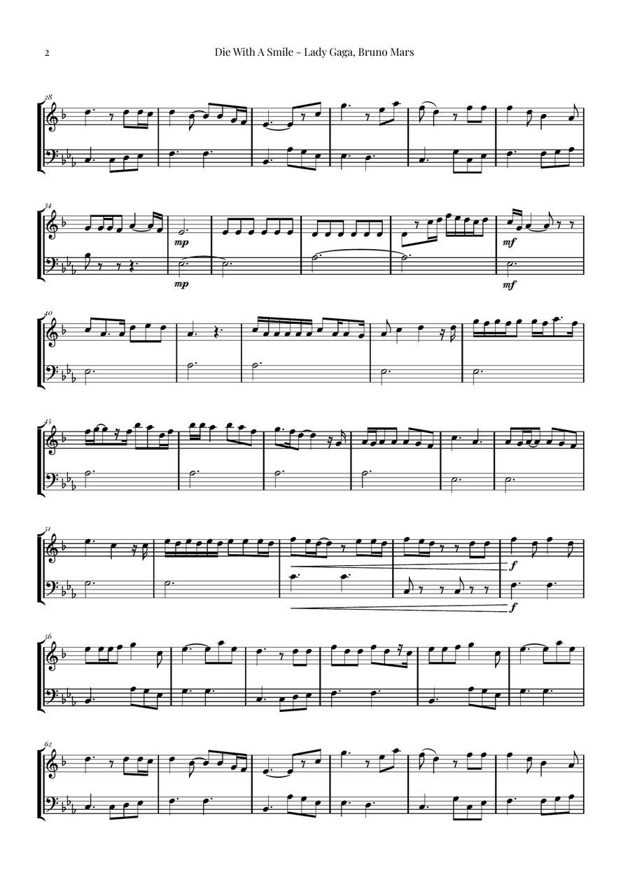 Die With A Smile Brass Duet scores gallery preview page 2