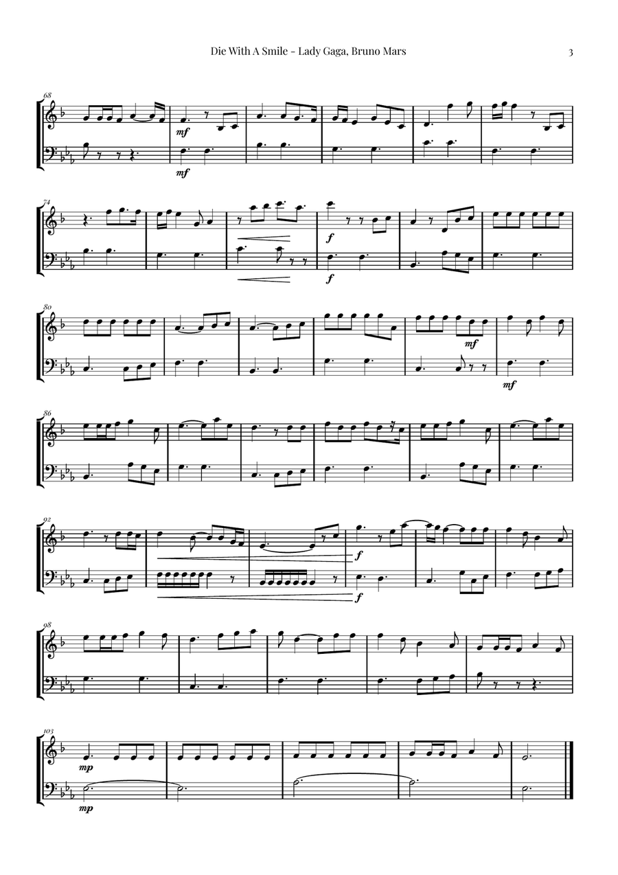 Die With A Smile Brass Duet scores gallery preview page 3