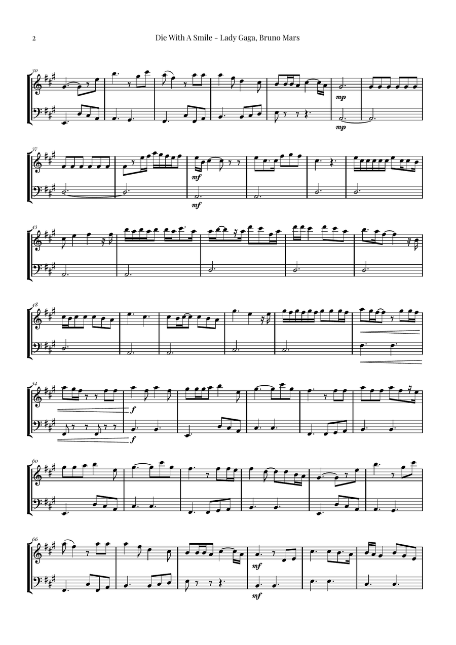 Die With A Smile String Duet scores gallery preview page 2