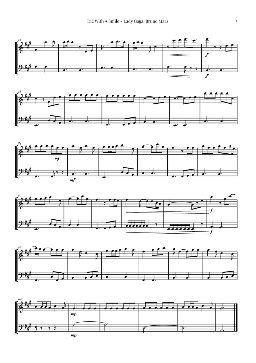 Die With A Smile String Duet scores gallery preview page 3