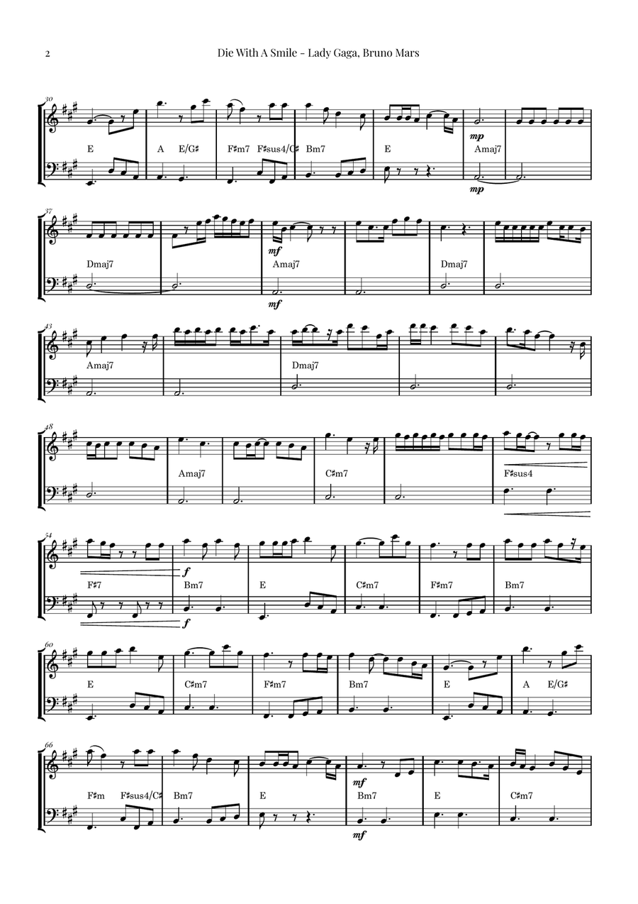 Die With A Smile String Duet scores gallery preview page 2