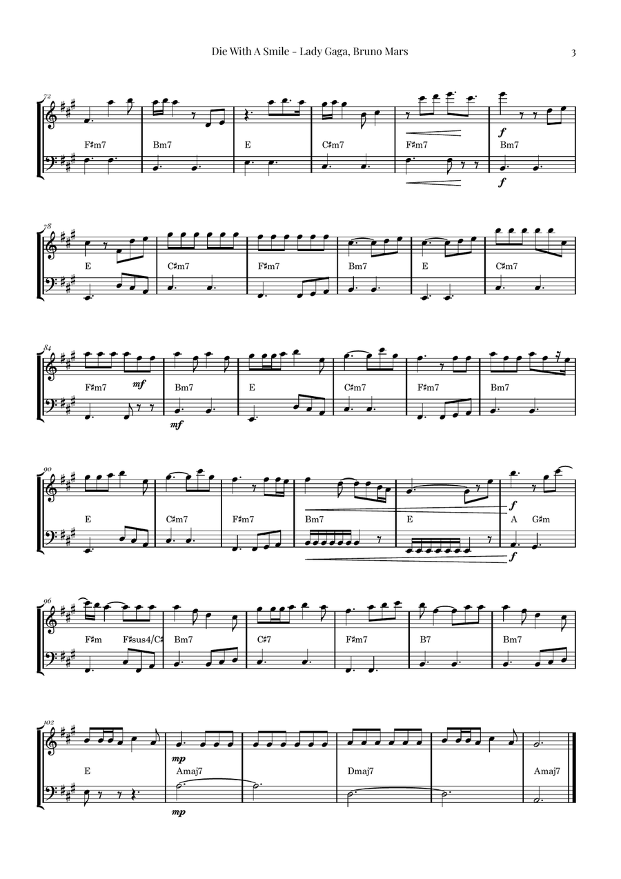 Die With A Smile String Duet scores gallery preview page 3