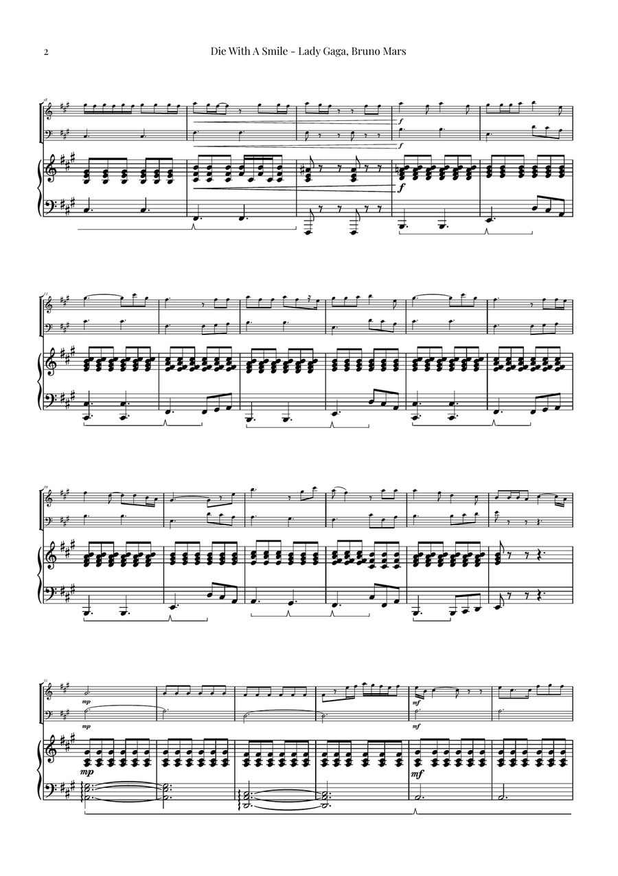 Die With A Smile String Duet scores gallery preview page 2