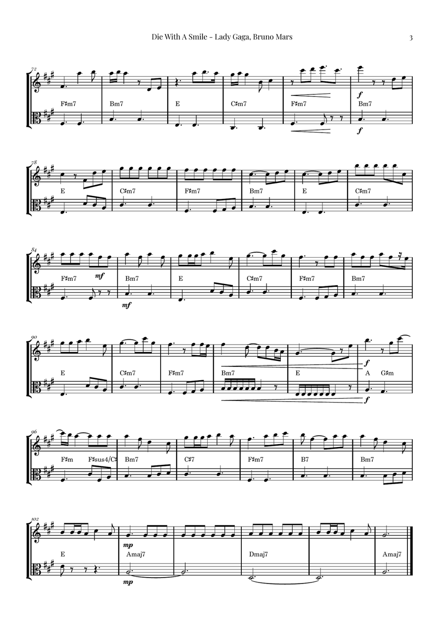 Die With A Smile String Duet scores gallery preview page 3
