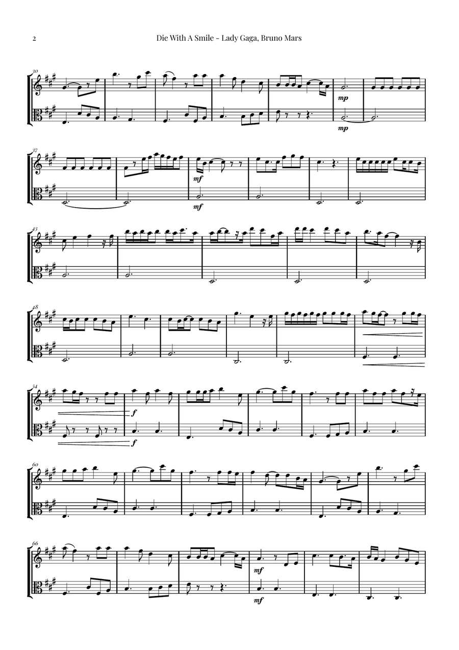Die With A Smile String Duet scores gallery preview page 2