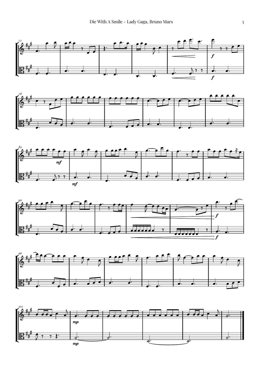 Die With A Smile String Duet scores gallery preview page 3