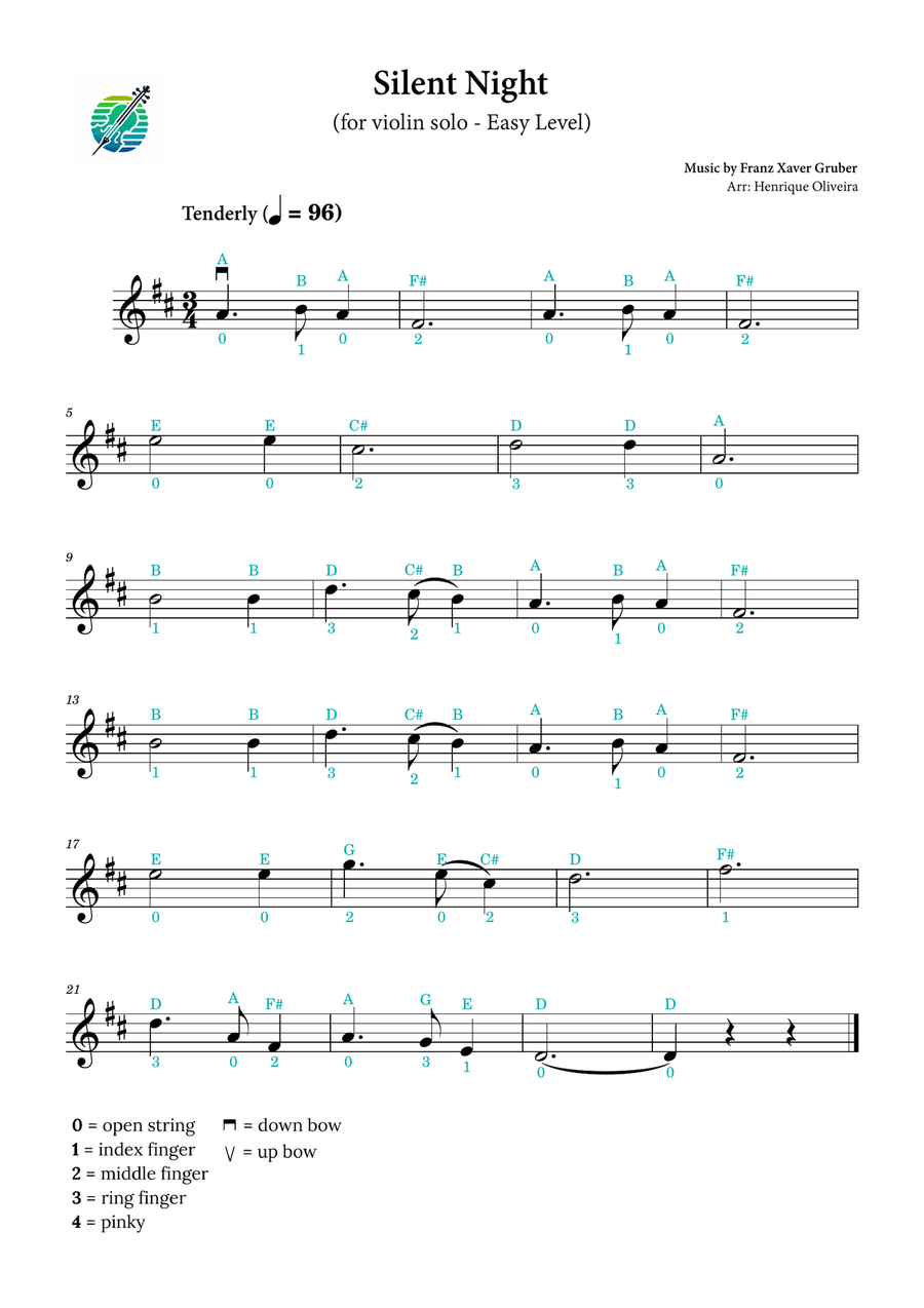 5 Christmas Carols for violin solo (Easy Level) - With fingerings, bowings and letter names Violin Solo scores gallery preview page 3