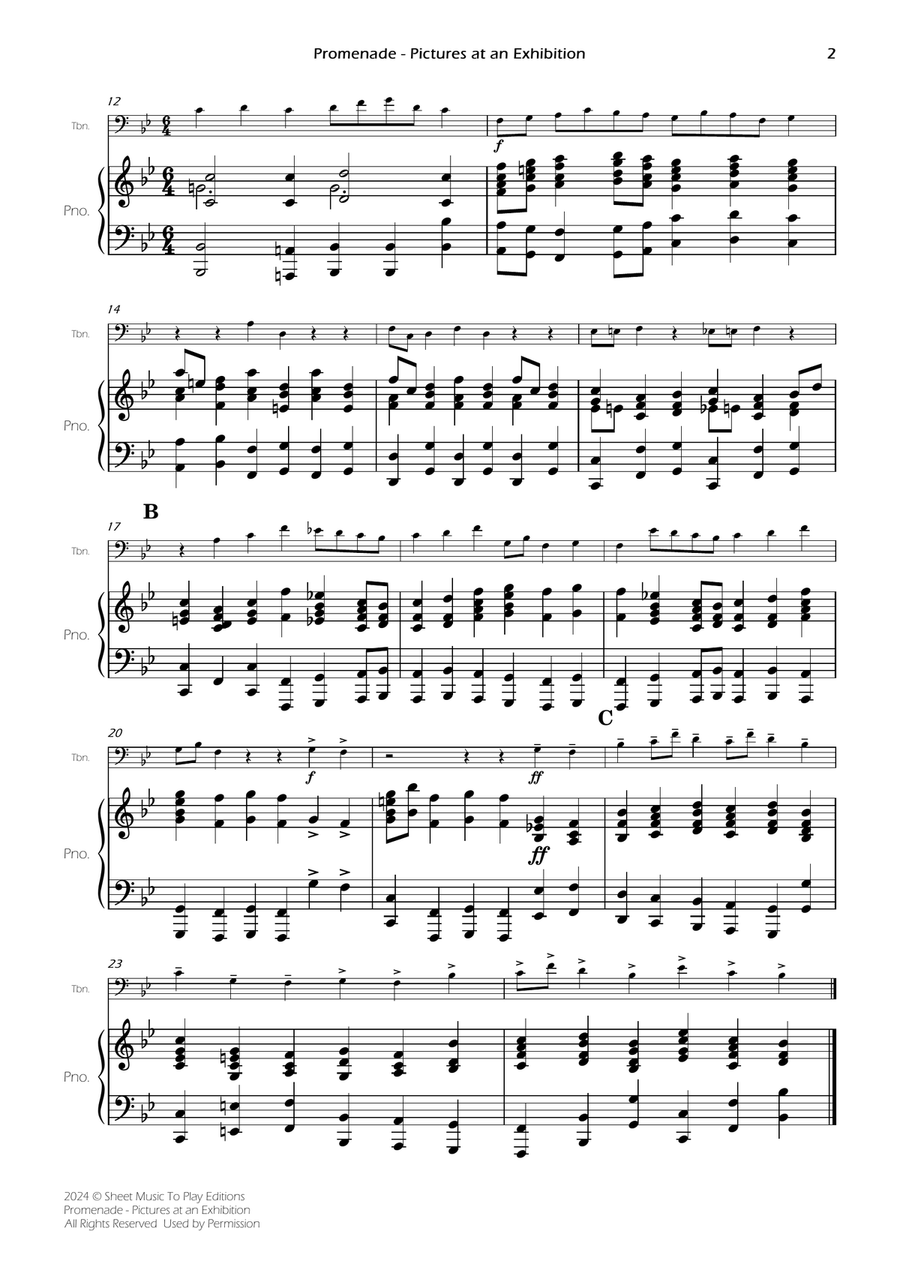 Pictures at an Exhibition - Promenade - Trombone and Piano (Full Score and Parts) Piano scores gallery preview page 4