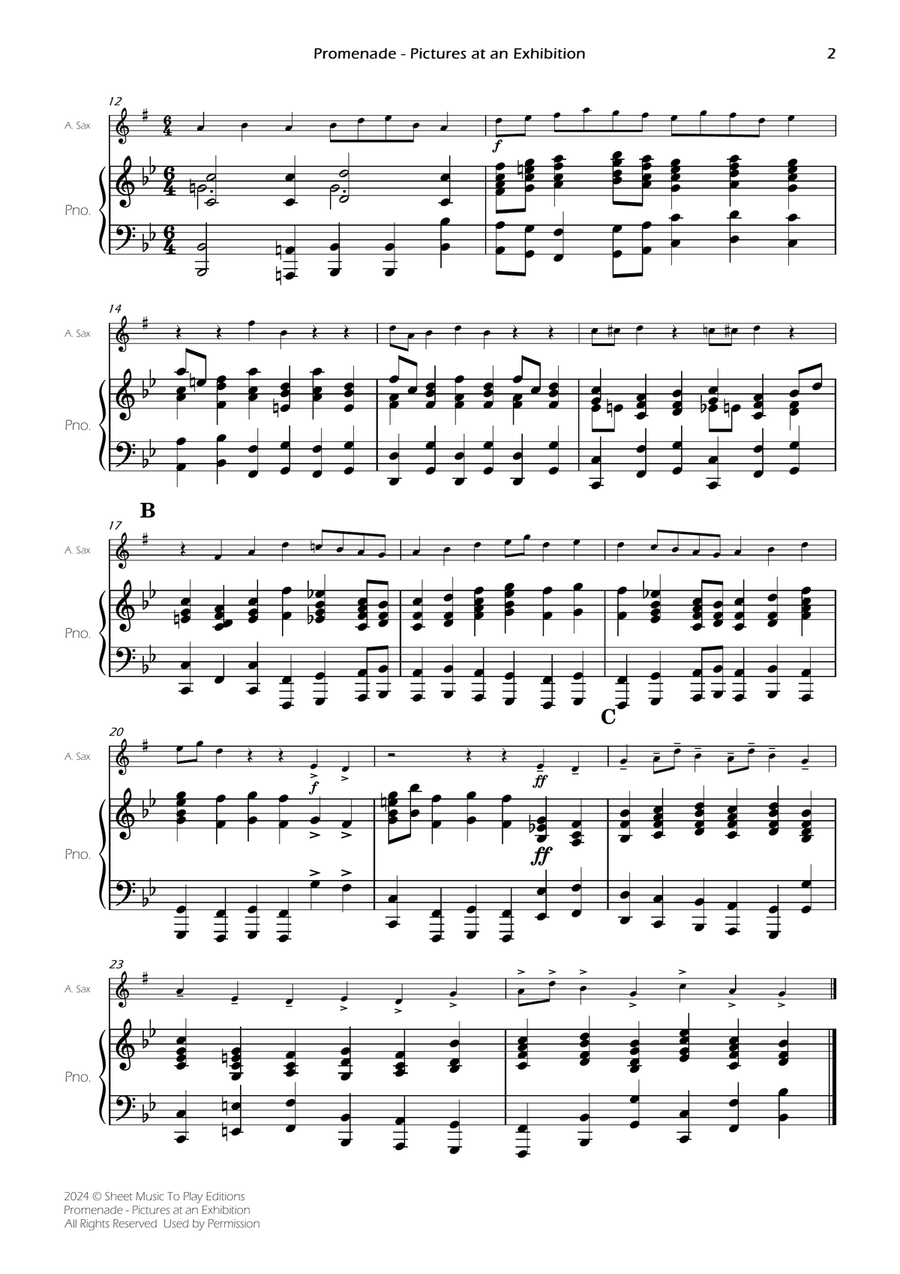 Pictures at an Exhibition - Promenade - Alto Sax and Piano (Full Score and Parts) Alto Saxophone scores gallery preview page 4