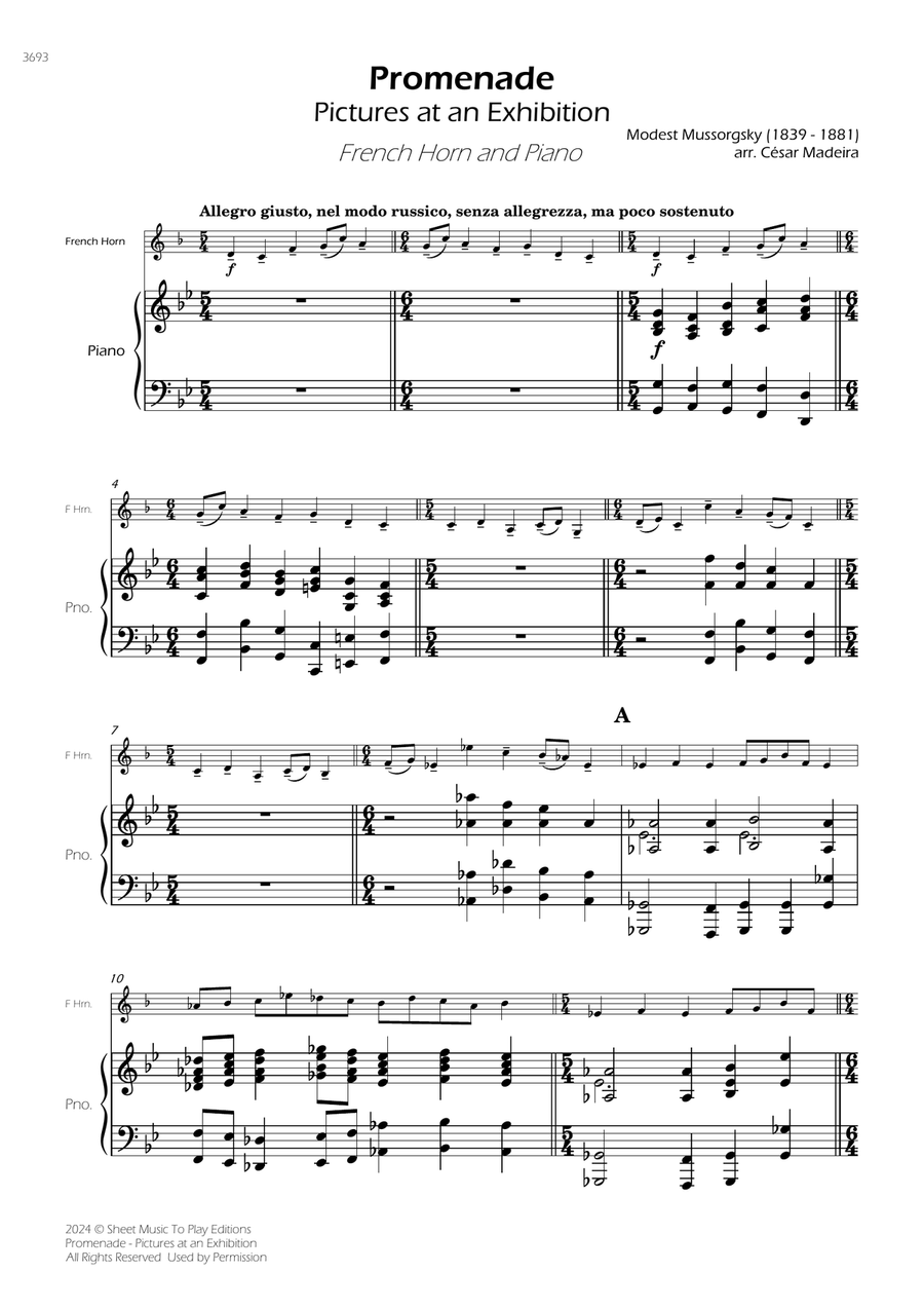 Pictures at an Exhibition - Promenade - French Horn and Piano (Full Score and Parts) Piano scores gallery preview page 3