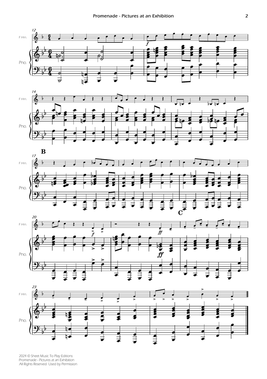 Pictures at an Exhibition - Promenade - French Horn and Piano (Full Score and Parts) Piano scores gallery preview page 4