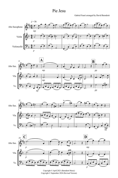 Pie Jesu (from Requiem) for Alto Saxophone, Violin and Cello Trio