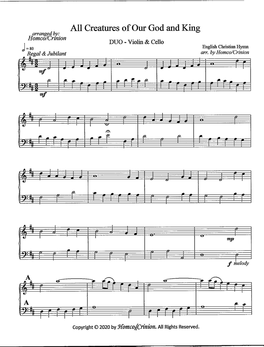 All Creatures of Our God and King String Duet scores gallery preview page 2