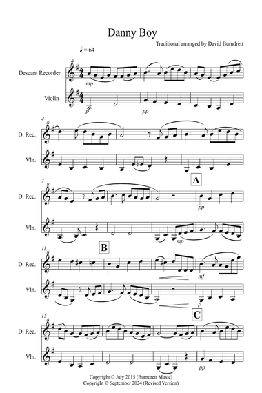 Danny Boy for Descant Recorder and Violin Duet