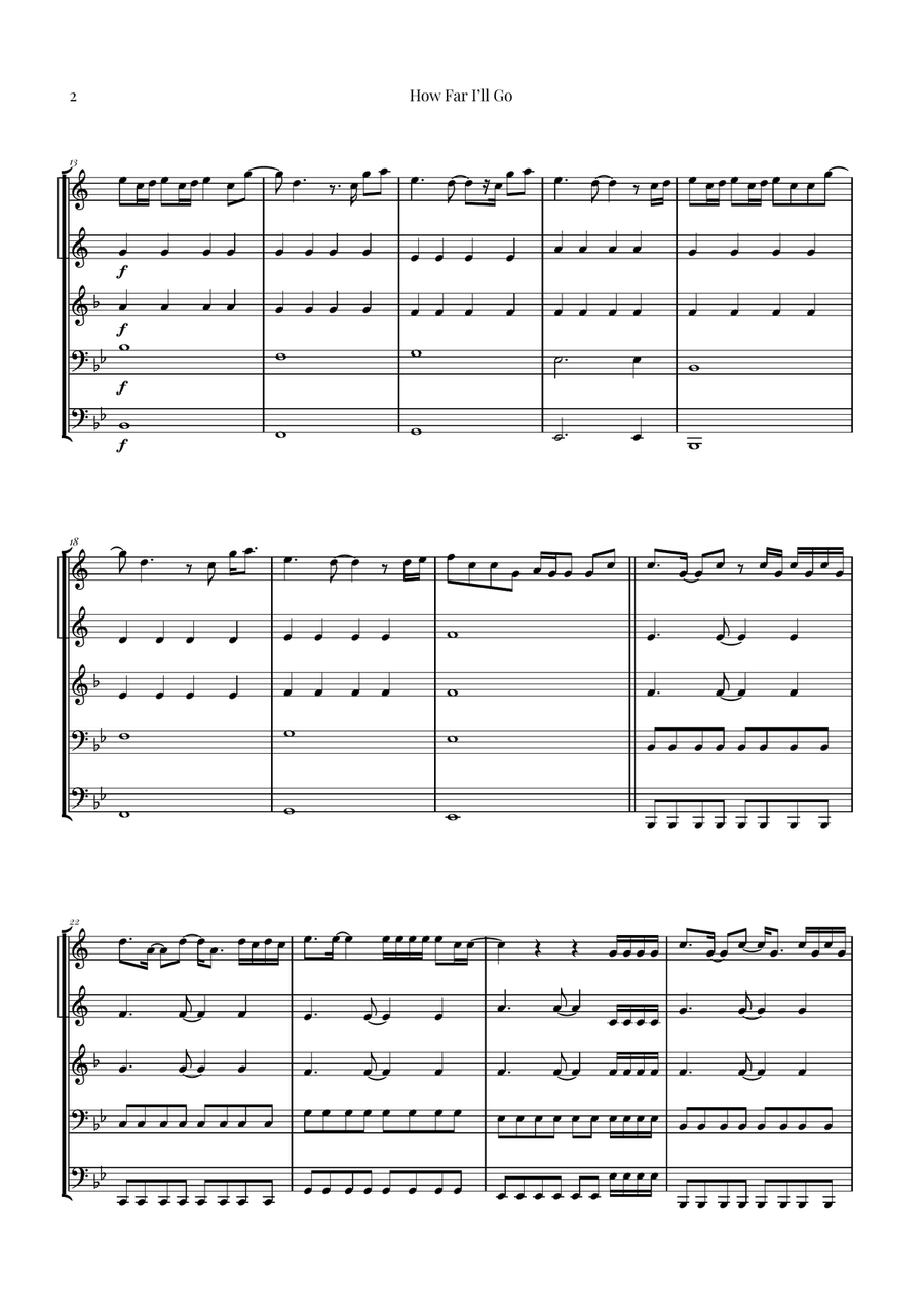 How Far I'll Go Brass Quintet scores gallery preview page 2