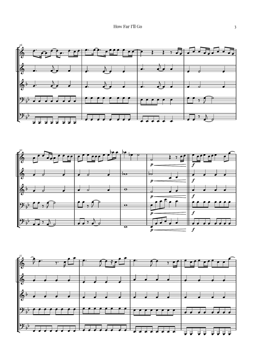 How Far I'll Go Brass Quintet scores gallery preview page 3