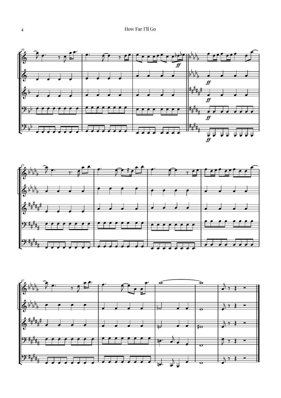 How Far I'll Go Brass Quintet scores gallery preview page 4