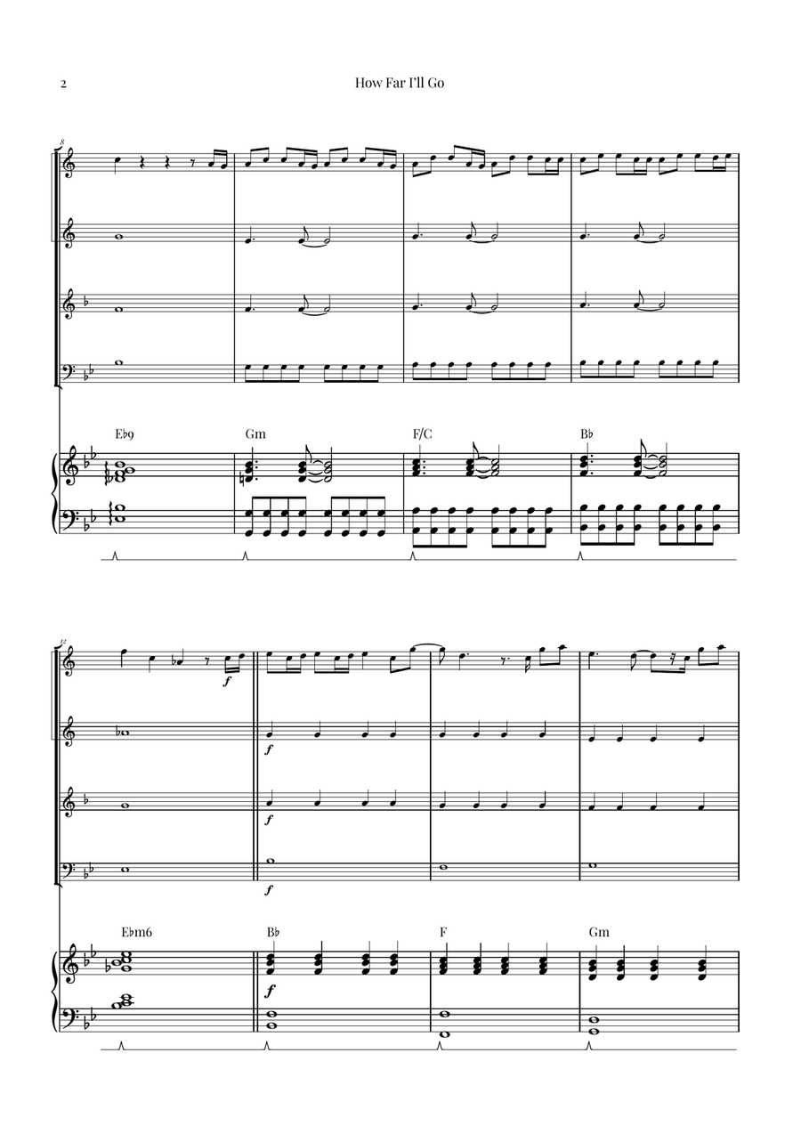 How Far I'll Go Brass Quartet scores gallery preview page 2