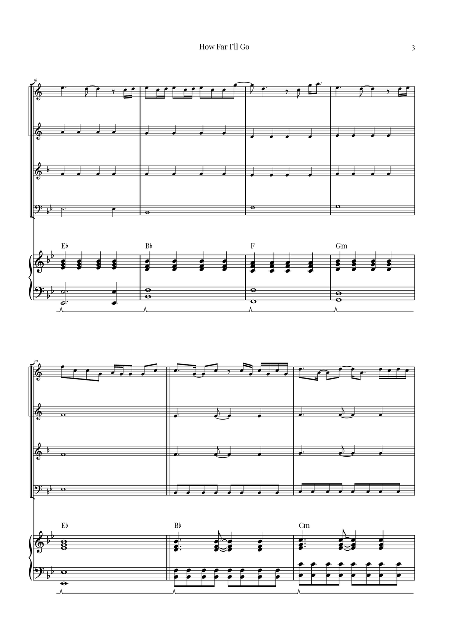 How Far I'll Go Brass Quartet scores gallery preview page 3