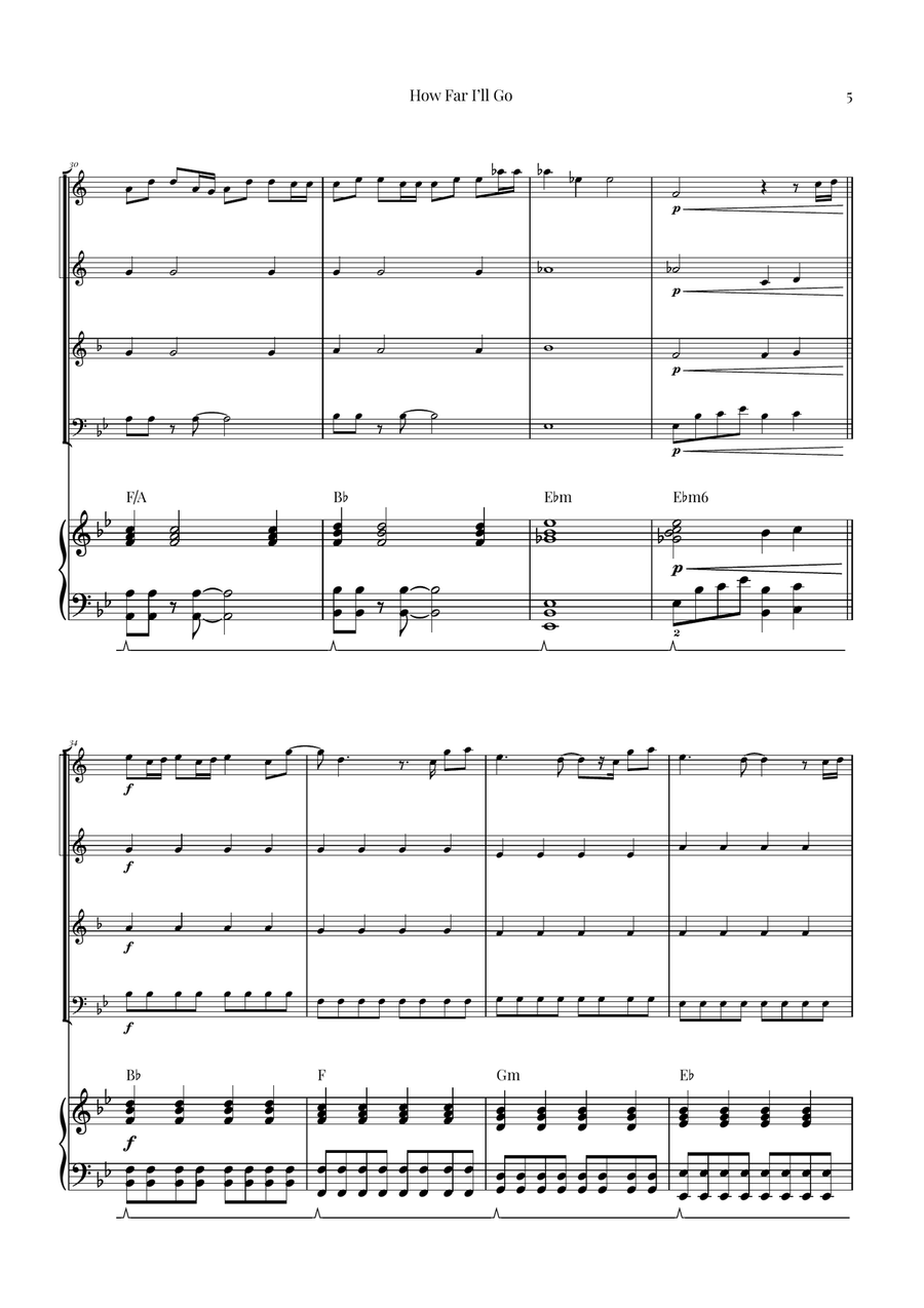 How Far I'll Go Brass Quartet scores gallery preview page 5