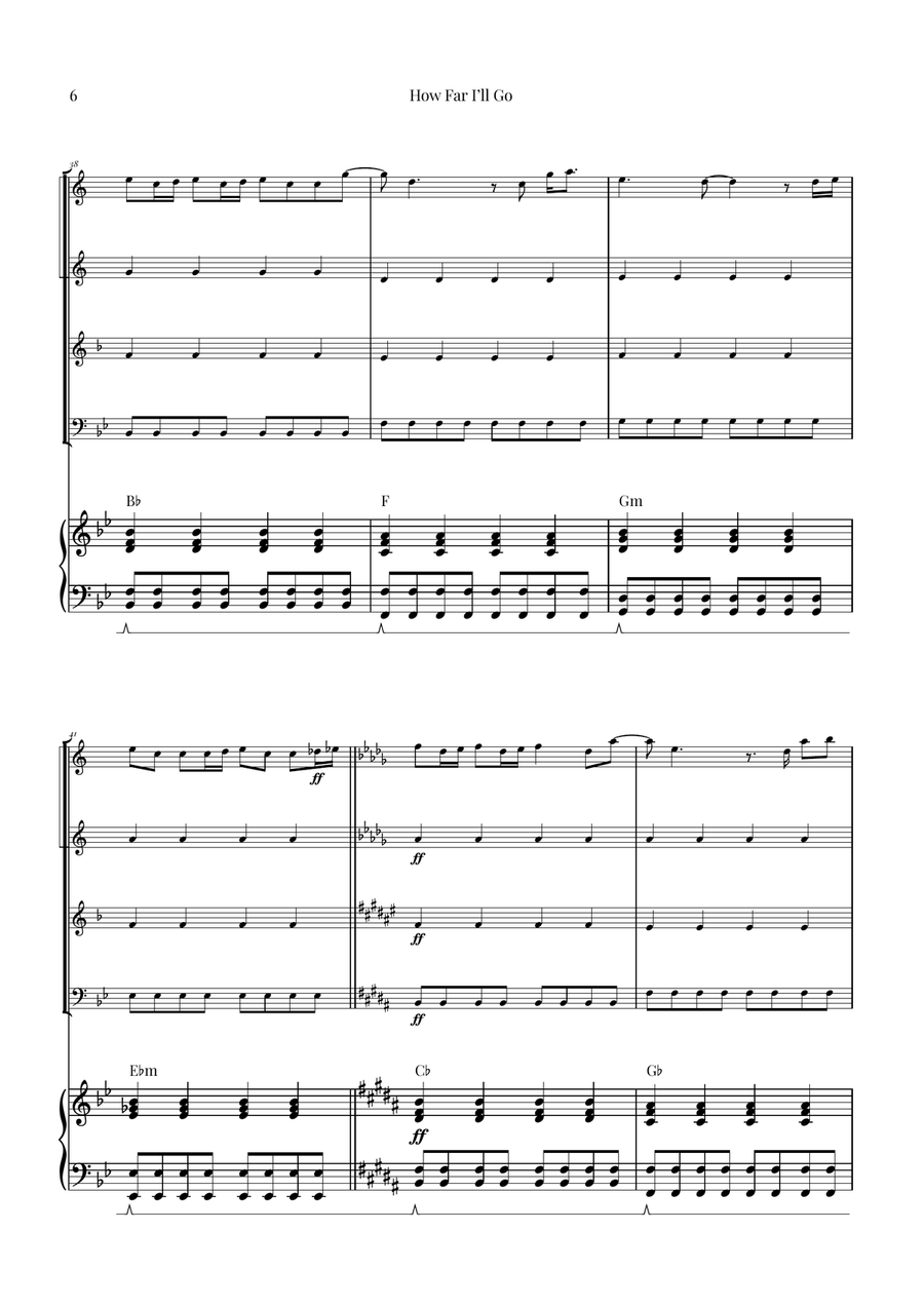 How Far I'll Go Brass Quartet scores gallery preview page 6