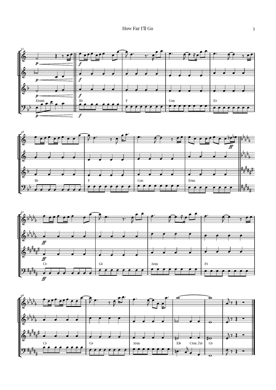 How Far I'll Go Brass Quartet scores gallery preview page 3
