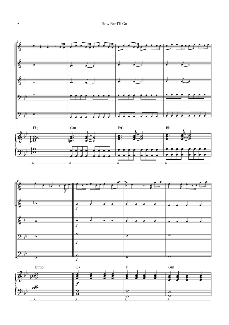 How Far I'll Go Brass Quintet scores gallery preview page 2