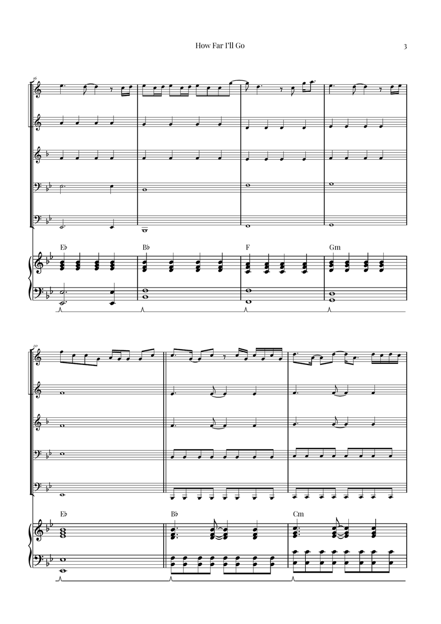 How Far I'll Go Brass Quintet scores gallery preview page 3