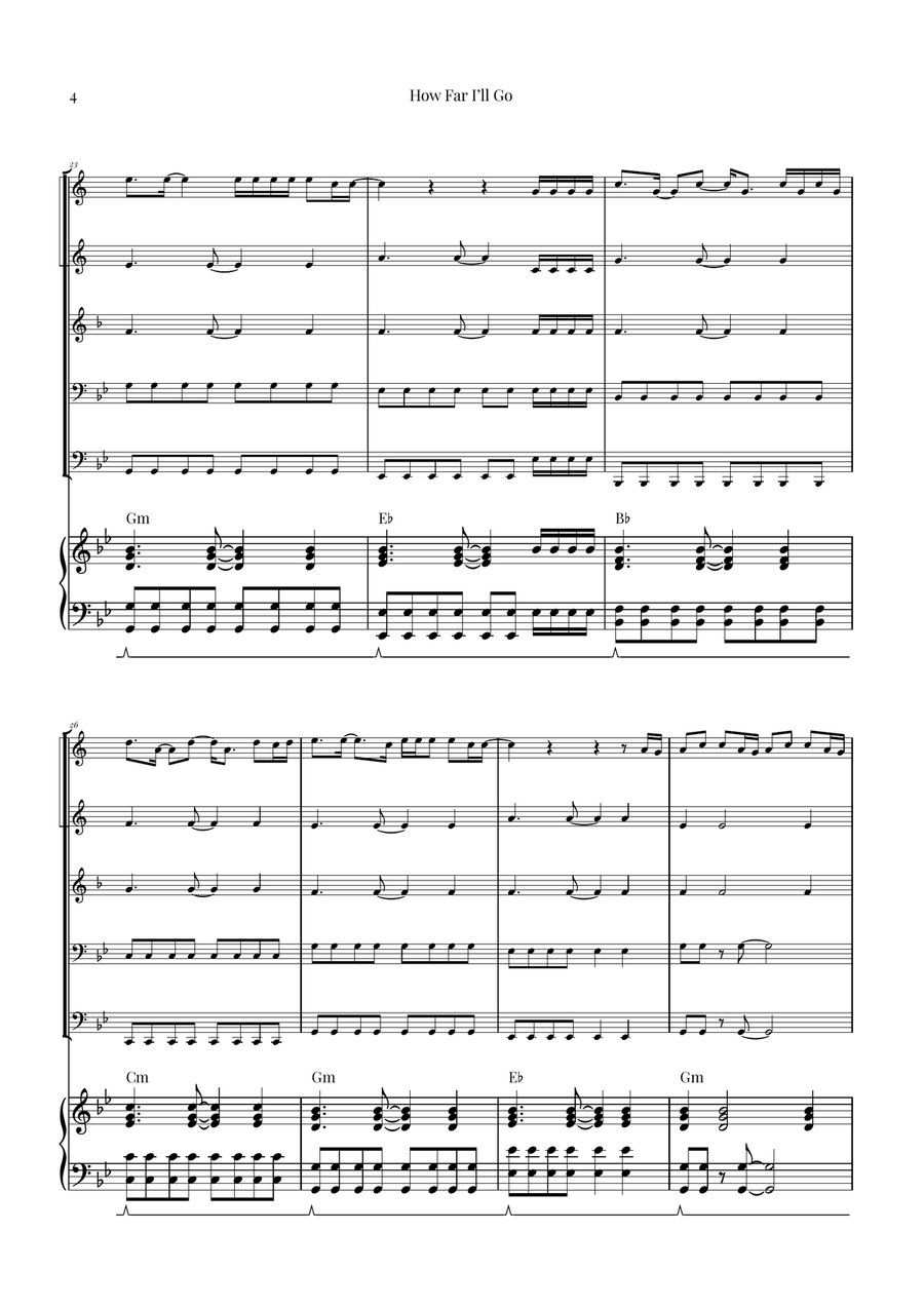 How Far I'll Go Brass Quintet scores gallery preview page 4