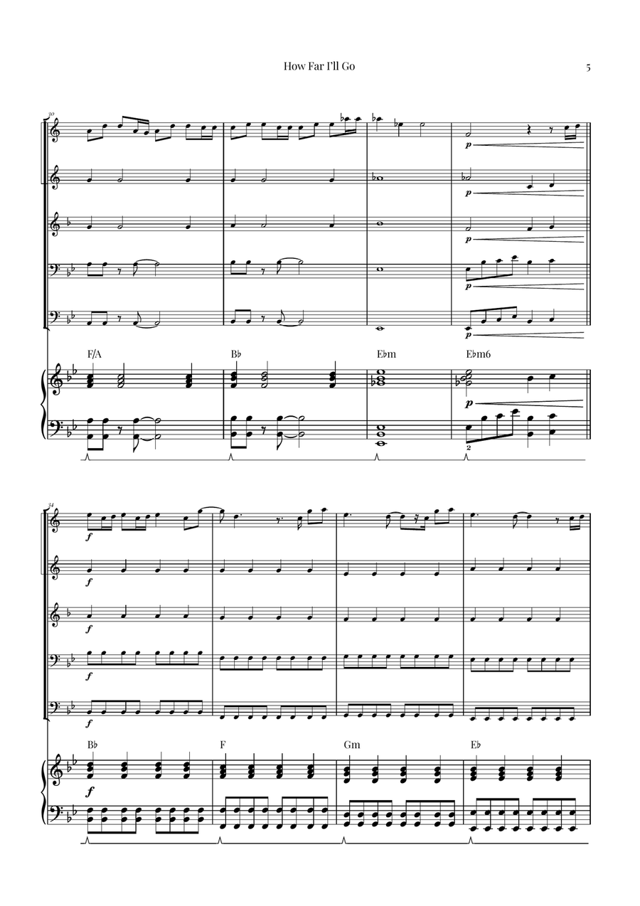 How Far I'll Go Brass Quintet scores gallery preview page 5
