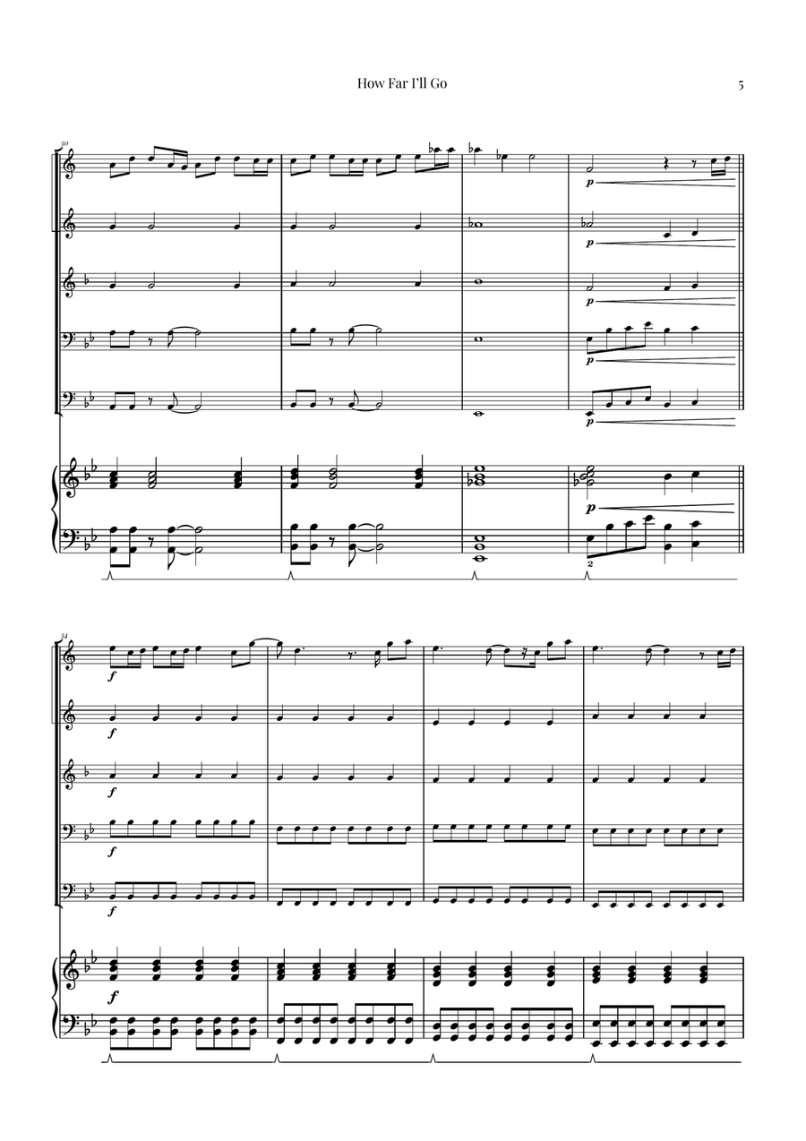 How Far I'll Go Brass Quintet scores gallery preview page 5