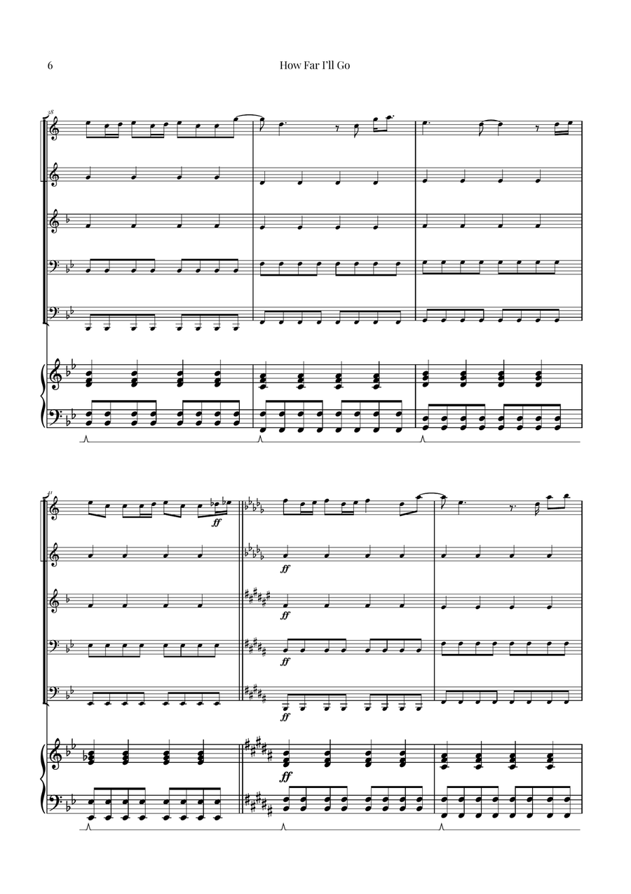How Far I'll Go Brass Quintet scores gallery preview page 6