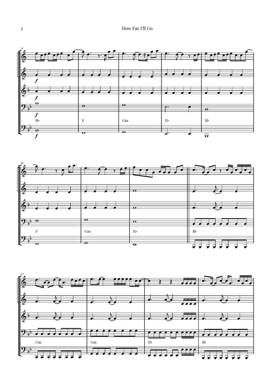 How Far I'll Go Brass Quintet scores gallery preview page 2