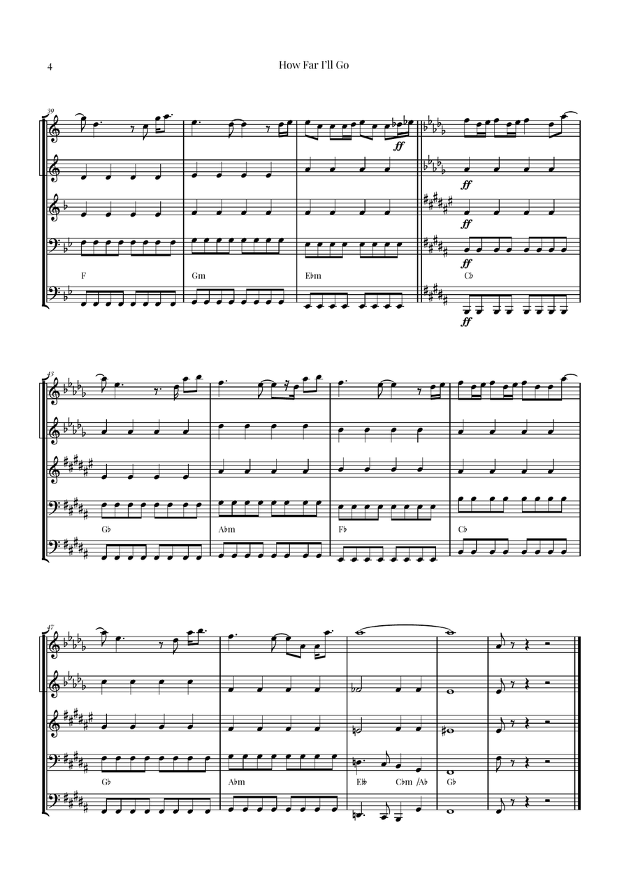 How Far I'll Go Brass Quintet scores gallery preview page 4