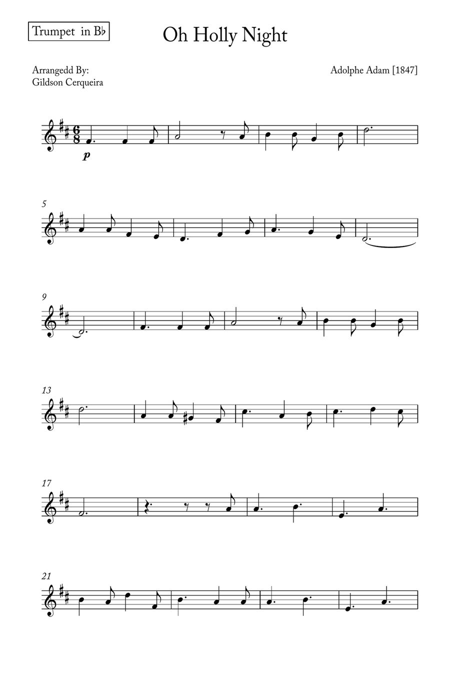 Oh Holy night B-Flat Trumpet scores gallery preview page 5