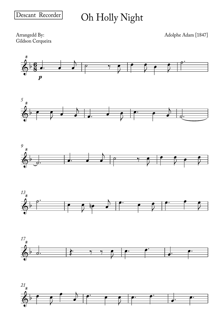 Oh Holy night Soprano Recorder scores gallery preview page 5